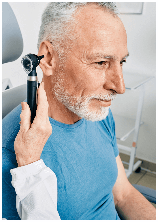 a man seeing how to test for tinnitus with a hearing test